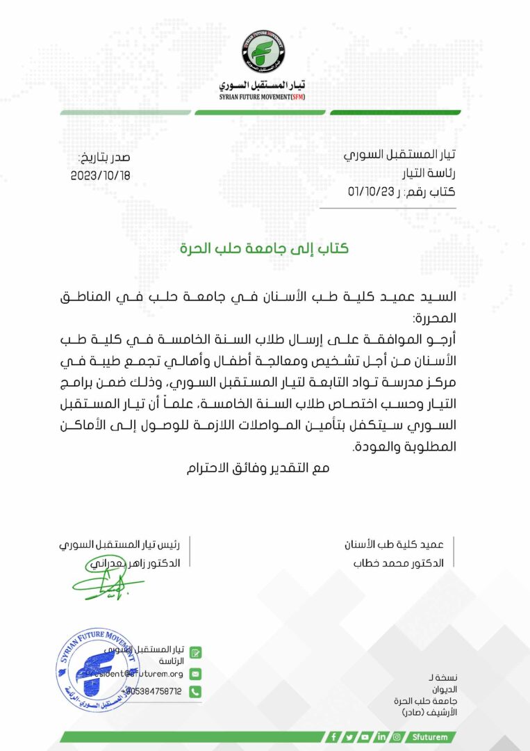 ِِA Letter to the Free Aleppo University” or “Document to the Free Aleppo University,” depending on the context