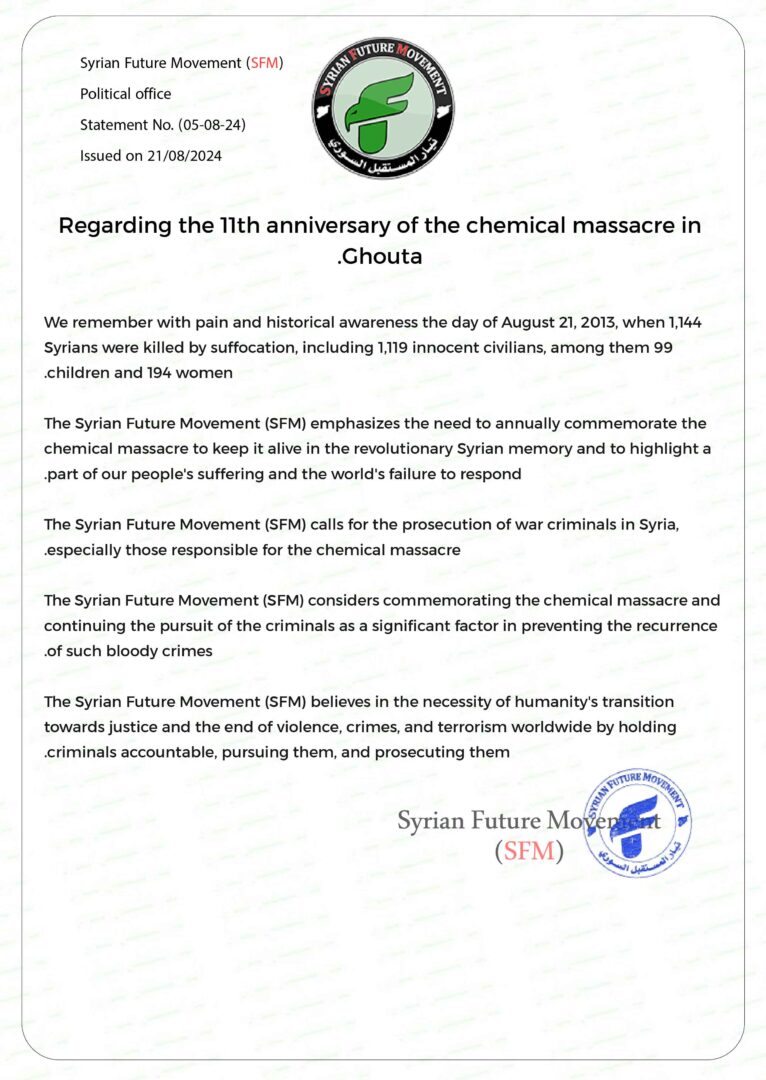 Regarding the 11th anniversary of the chemical massacre in Ghouta.