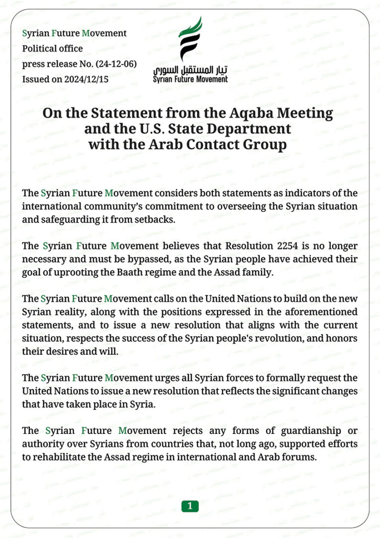 On the Statement of the Aqaba Meeting and the U.S. State Department Statement with the Arab Contact Group